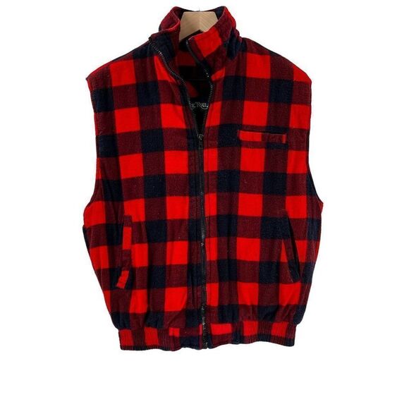 Vintage Ozark Trail Flannel Buffalo Check Plaid Zip Up Vest - Picture 1 of 6
